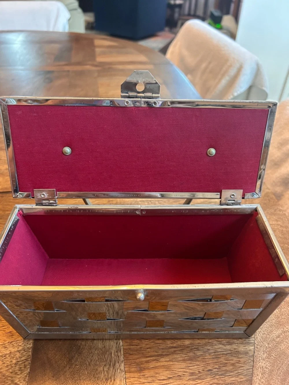 Vintage Mid Century Gold and Silver Minaudière Purse With Woven Geometric Design